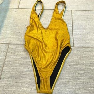 Basta surf shiny gold swimsuit. High cut deep V size m